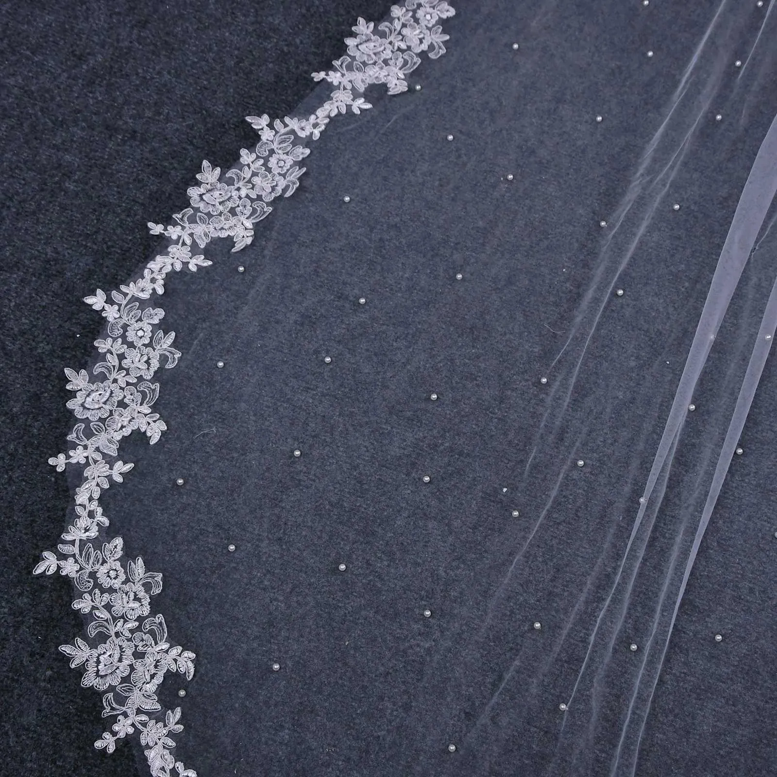 Hochzeitsschleier Mit Perlen Und Spitzenkante Und Kamm_voghion.com