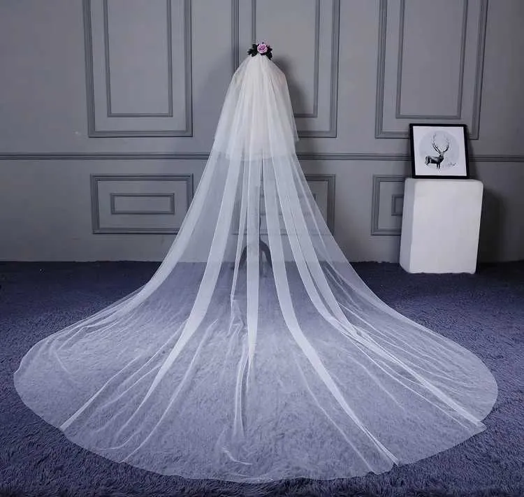 Hair Jewelry Velo De Novia Ivory Two-layer Bridal Acceorie Wedding Veil Long Cathedral Veil with Comb Vive Le_voghion.com