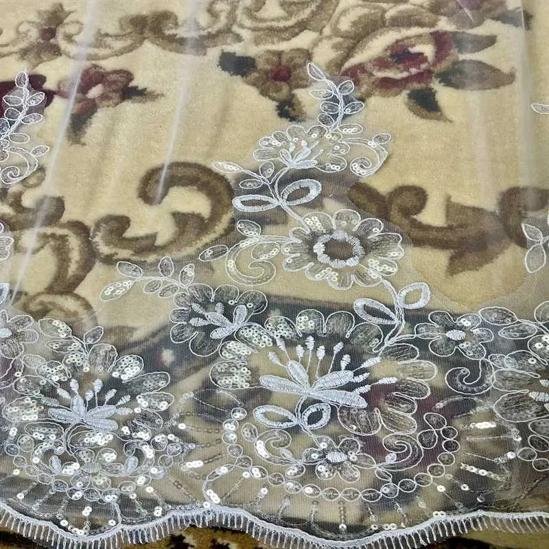 Bridal Veil White Ivory Cathedral Sequin Lace Wedding Accessories_voghion.com