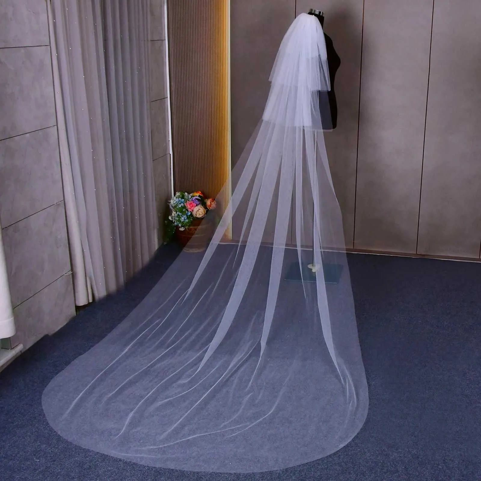 Hair Jewelry V27 Cathedral 4 Tier Sheer Bridal Veils Soft Italian Tulle Extra Long Wedding Veil for Bride_ipsvogv.com