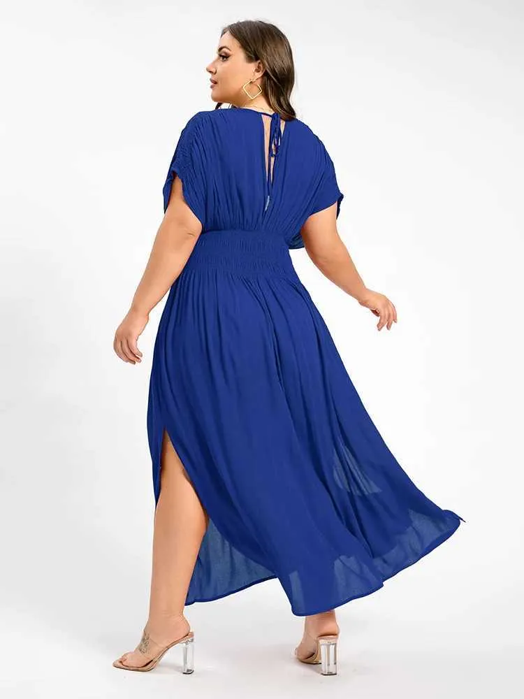 Plus Size Floor-Length V-Neck Maxi Dress with Zipper Closure and Flare  Sleeves for Formal Events from Dhgate Plus size Dresses - price 21.77