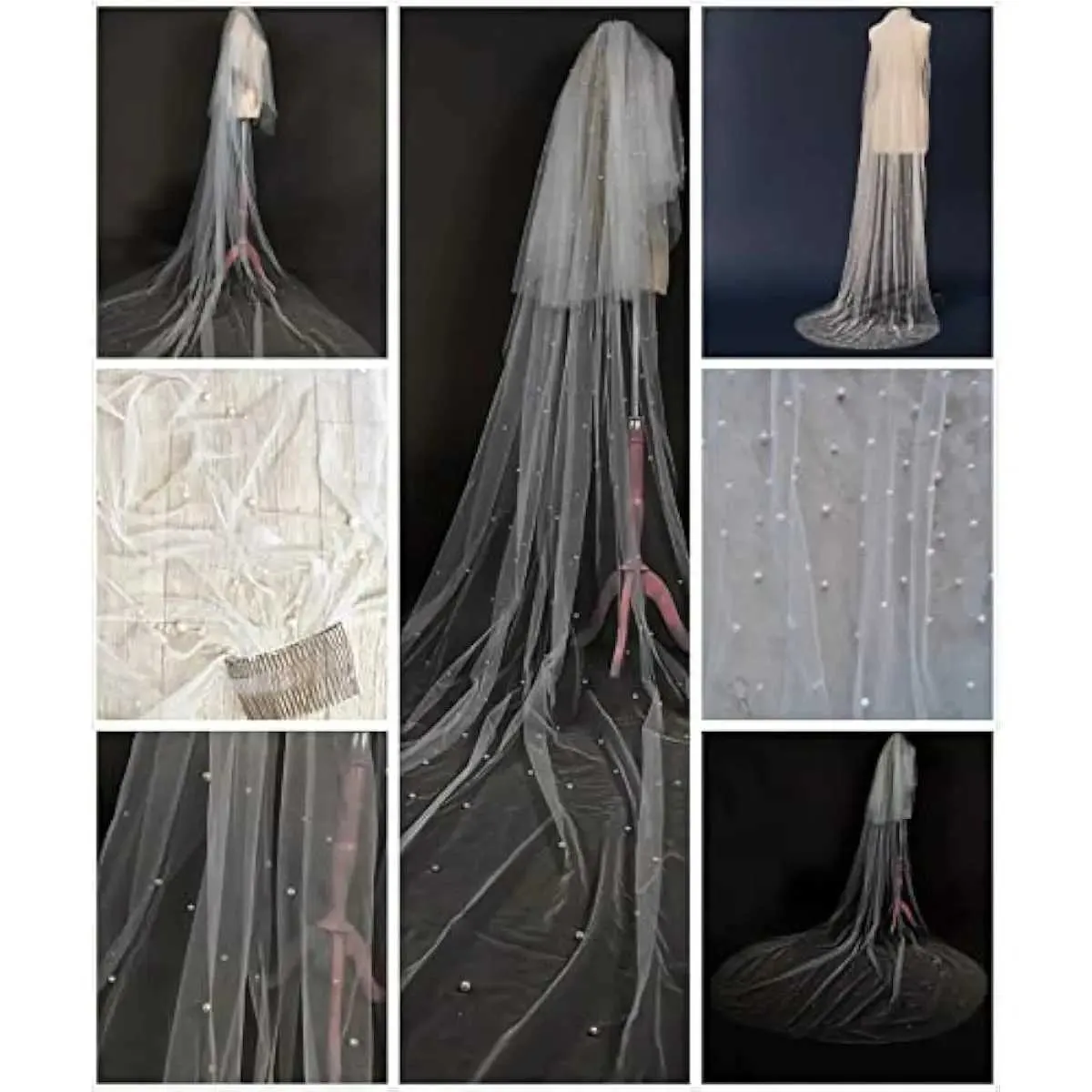 Gioielli per capelli Matrimonio Cattedrale Cappella Velo da sposa Veli bianchi perlati per spose Avorio_voghion.com