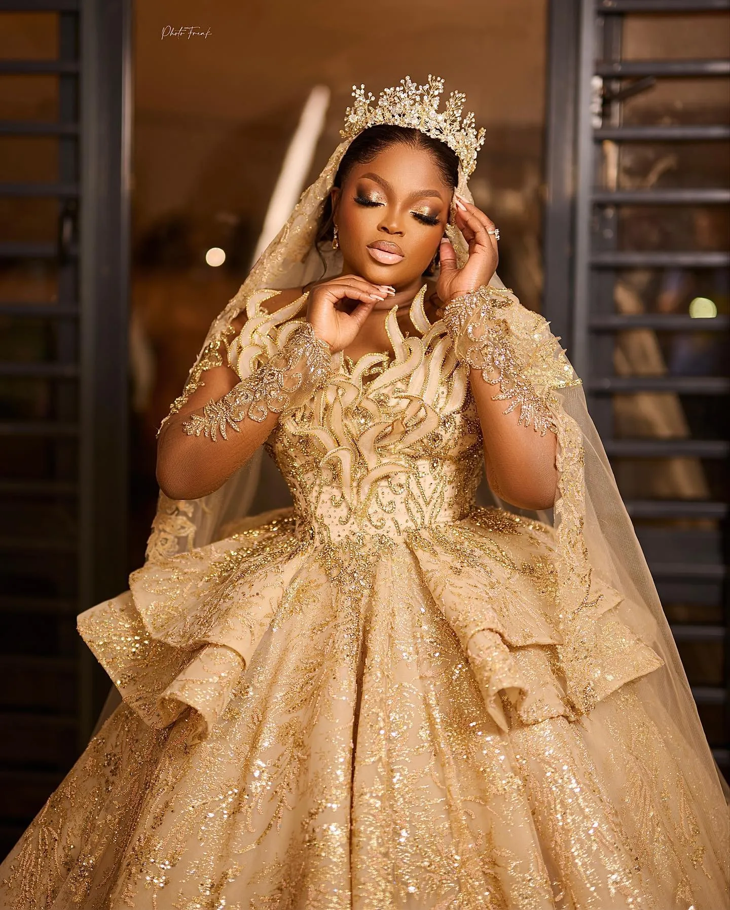 Stunning Light Gold Ball Gown gorgeous wedding dresses for Black Women with Long Sleeves, Illusion Beading, and Plus Size African Bridal Glamour Stunning Light Gold Ball Gown gorgeous wedding dresses for Black Women with Long Sleeves, Illusion Beading, and Plus Size African Bridal Glamour