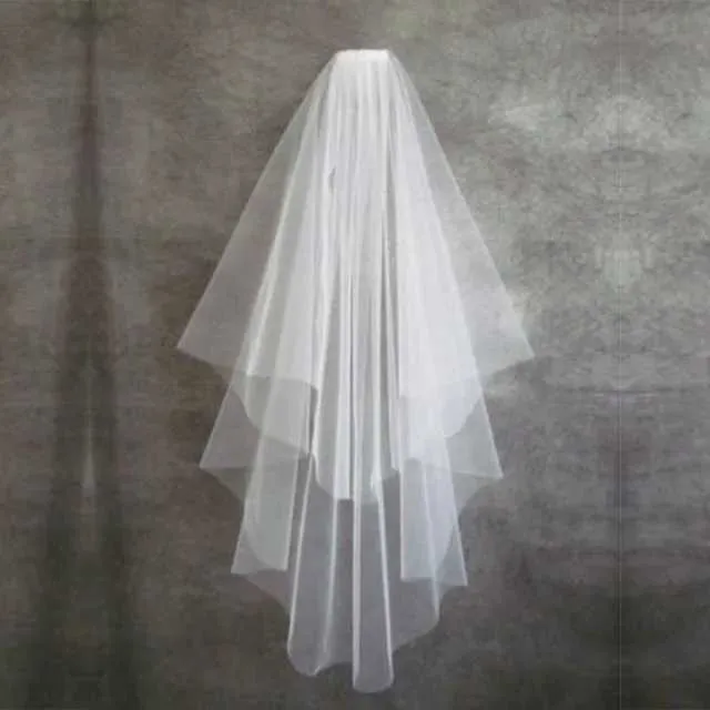 Hair Jewelry One Layer Short Cut Edge Tulle Cheap Bridal Veil Simple Ivory White Bride Veils Wedding Accessories_voghion.com