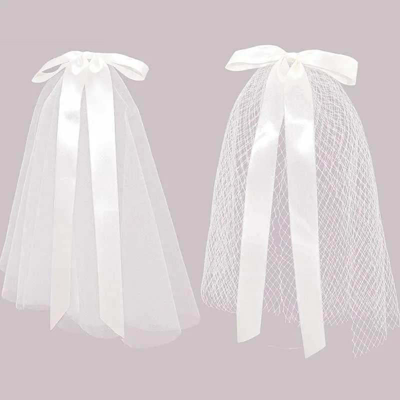 New Bridal With Hair Clip Cute Bow White Ivory Tulle Veil for Bride Hairwear Jewelry Marriage Wedding Accessories_voghion.com