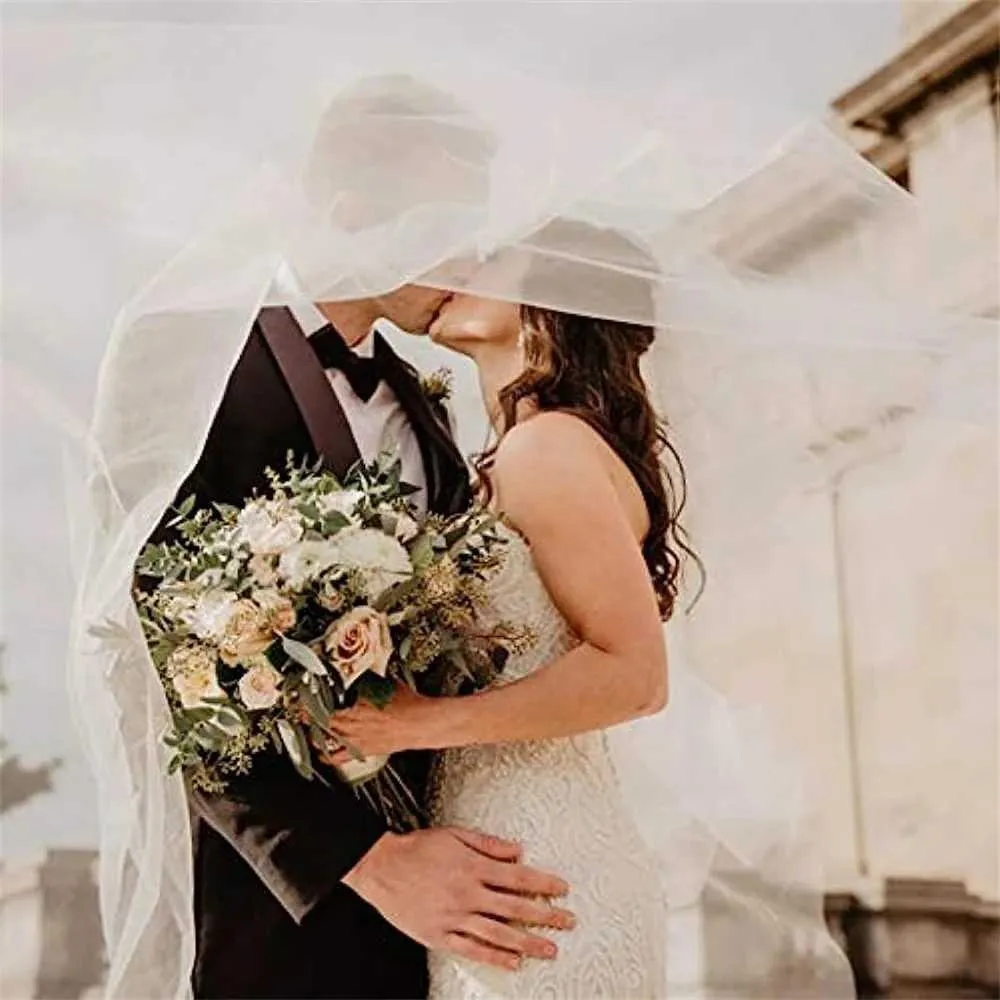 Jewelry 2023 New Wedding Veil Waist Length Short Bride Hair Accessoies Bridal Tulle with Comb and Pencil Edge (White_voghion.com