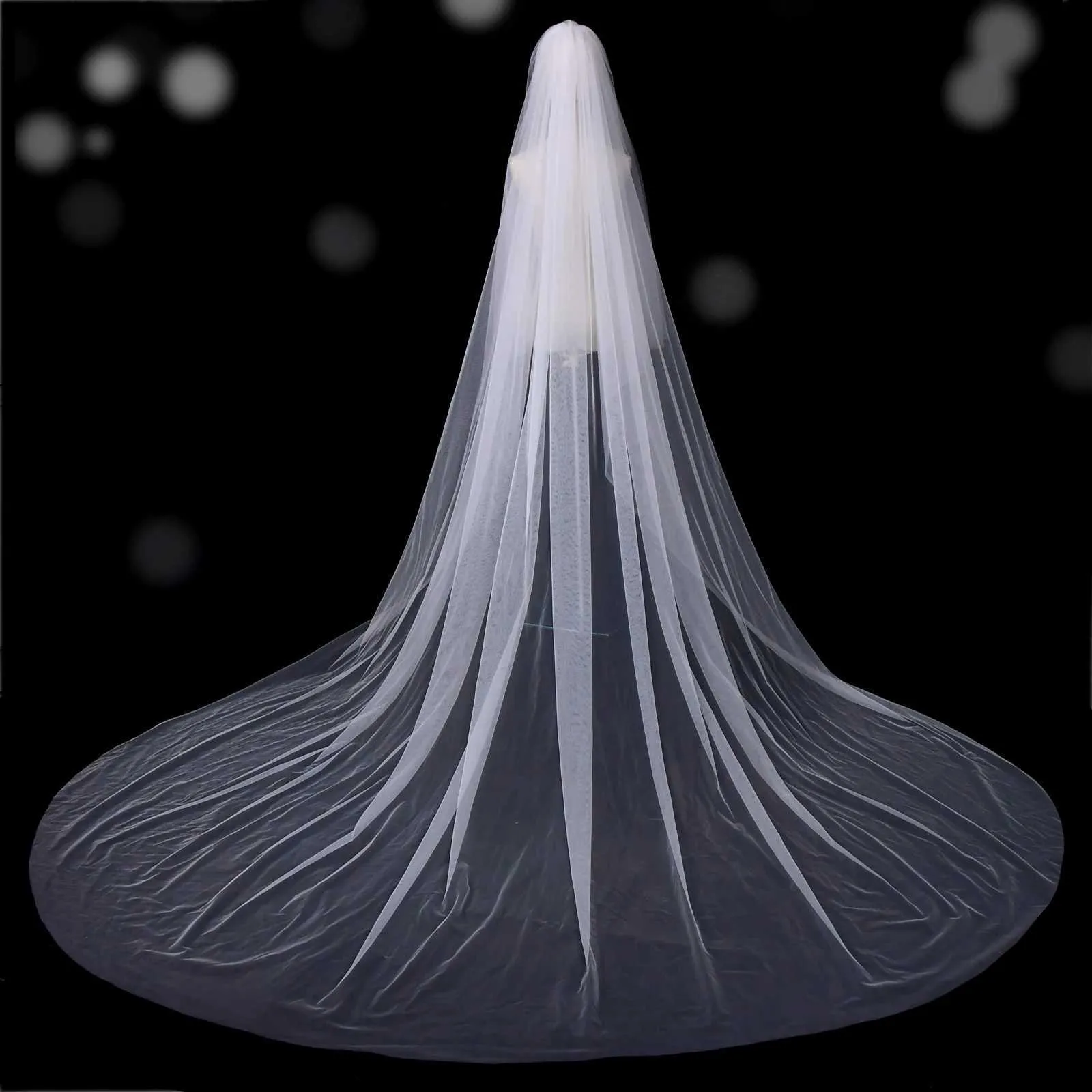 Bridal Veil 2 Tier Cathedral Wedding Veil With Blusher Face Drop_voghion.com