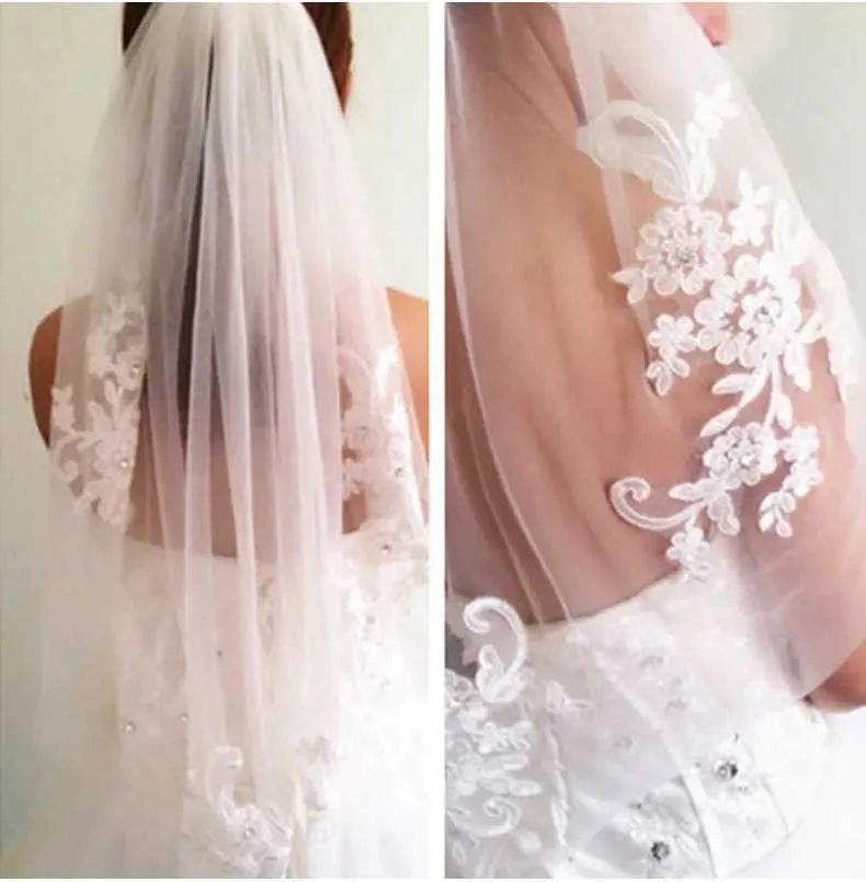 Jewelry Bridal Lace Embroidery Hollow Out Flower White And Ivory Veil Drop Wedding With Hair Comb Crystal Beads Wide_voghion.com