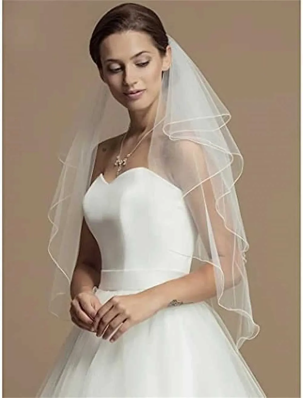 Jewelry 2023 New Wedding Veil Waist Length Short Bride Hair Accessoies Bridal Tulle with Comb and Pencil Edge (White_voghion.com