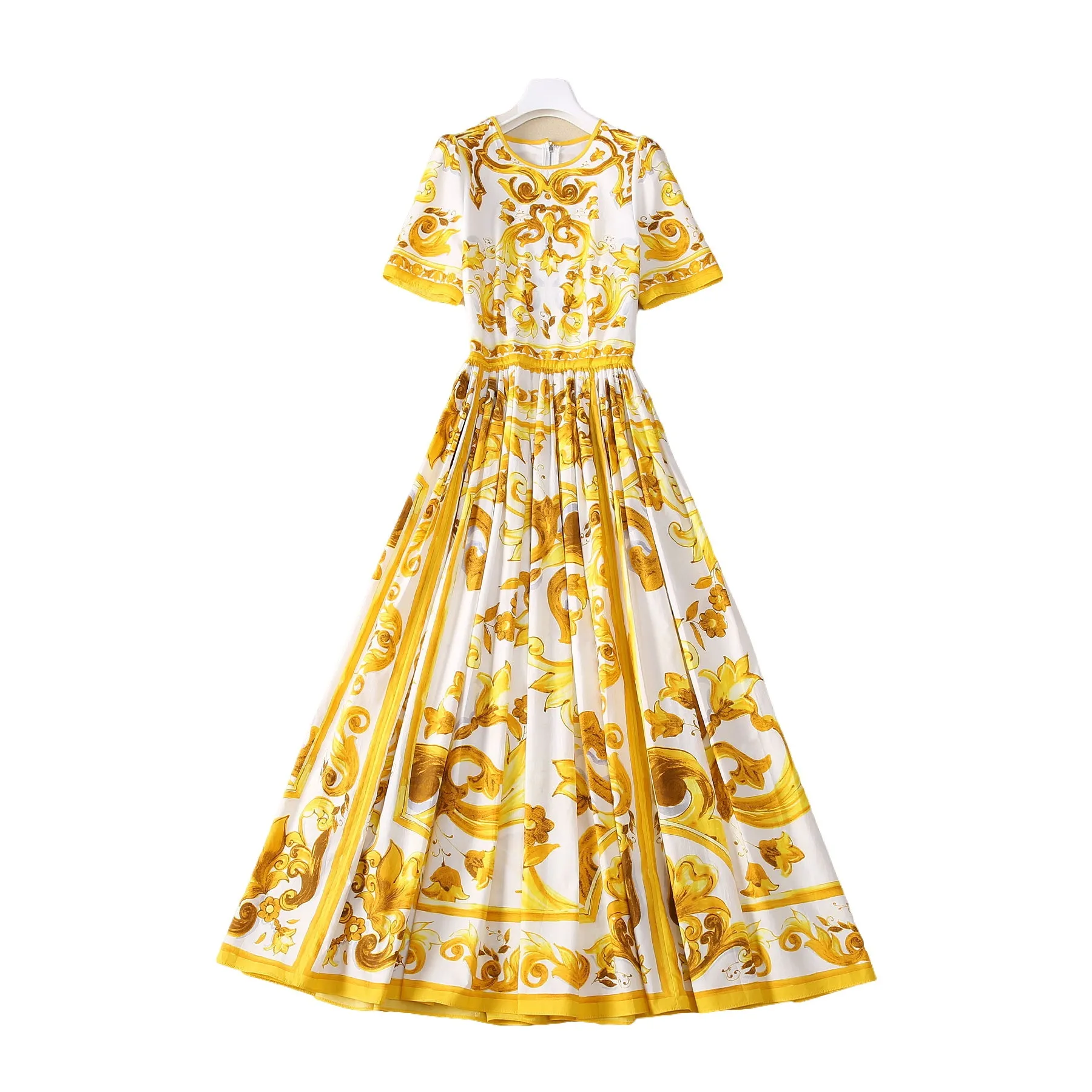Summer Yellow Paisley Print Cotton Short Sleeve Round Neck Panelled Long  Maxi Dress from Dhgate Basic & Casual Dresses - price 83.09