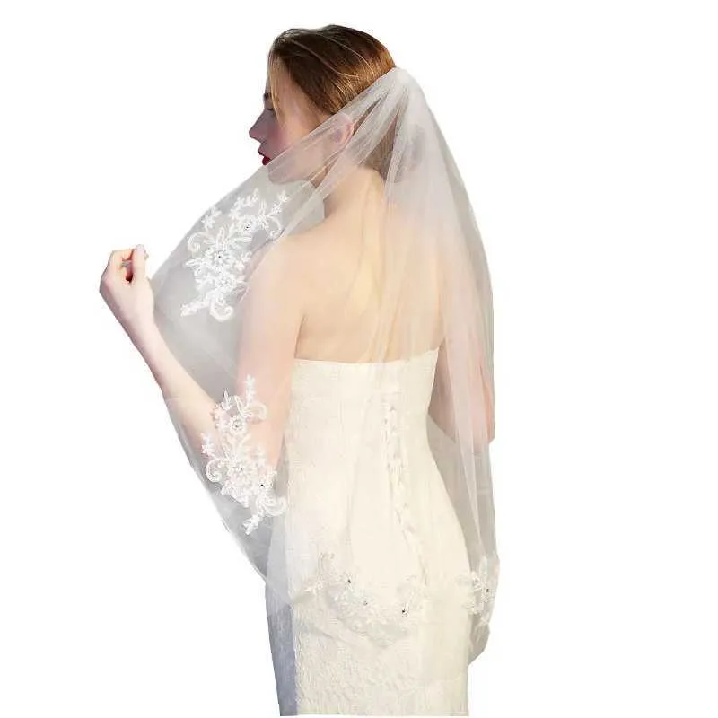 Bijoux de cheveux Élégant voile de mariage en dentelle peigne cadeau de demoiselles d'honneur de mariée applique avec diadème beige diamant_voghion.com