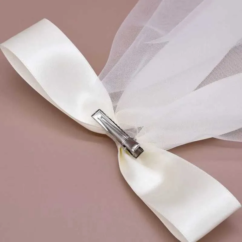 New Bridal With Hair Clip Cute Bow White Ivory Tulle Veil for Bride Hairwear Jewelry Marriage Wedding Accessories_voghion.com