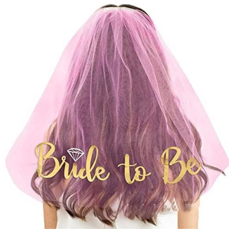 Hair Jewelry Bachelorette Party For Bridal Shower Bride To- Be with Comb Short Wedding Veil_voghion.com