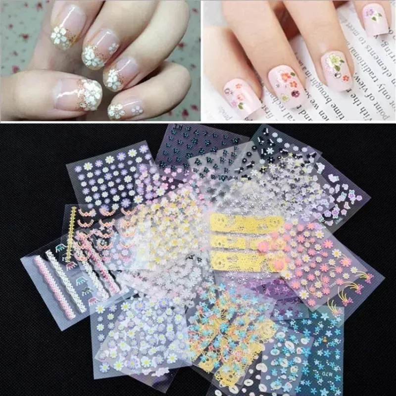 3D Nail Stickers Wholesale 50pcs Mixed Pack Cross border Foreign Trade Colorful Trendy Nail Art Decorations for 2024