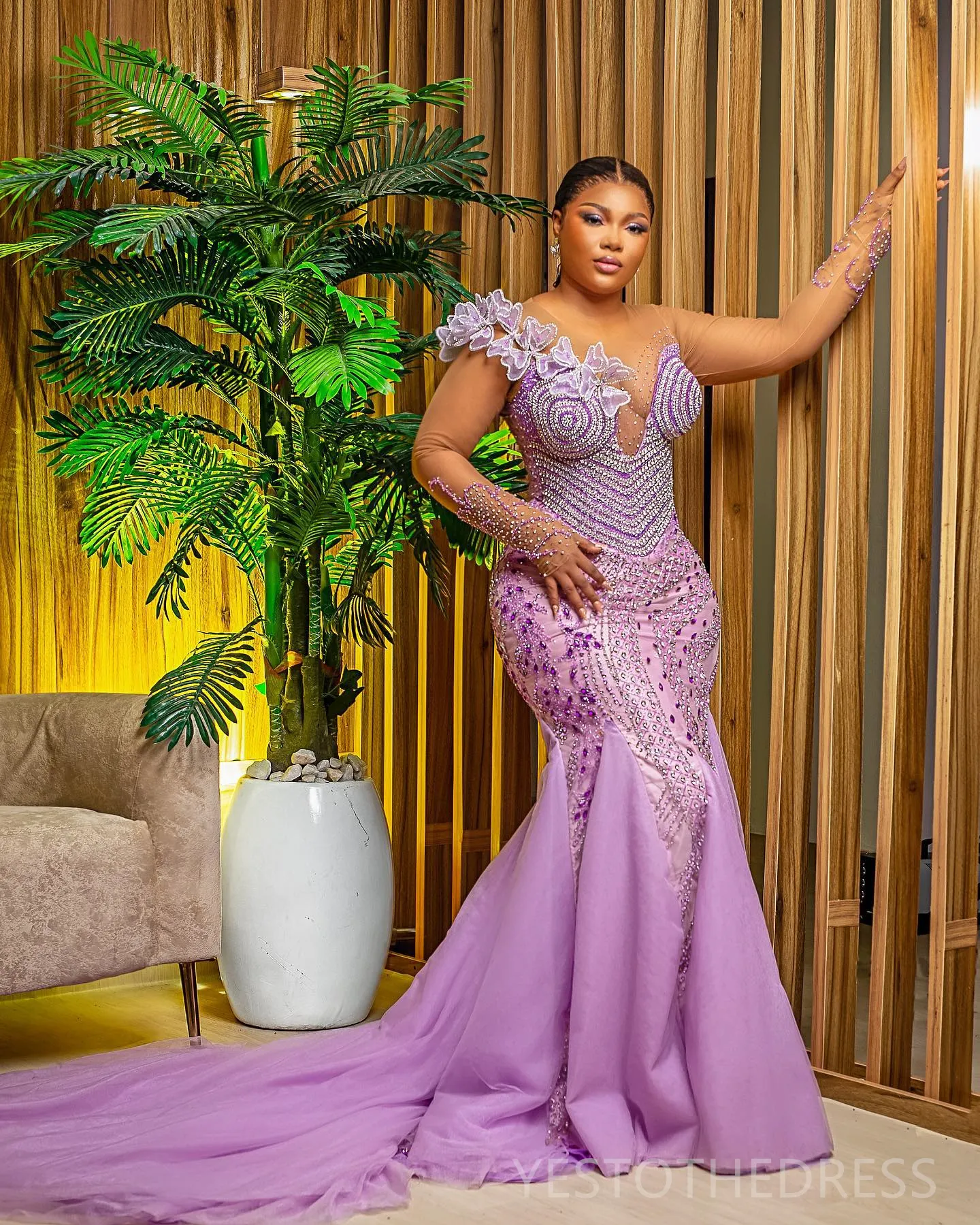 Lilac Plus Size Lilac Prom Dress 2022 With Beaded Lace And Rhinestones Perfect For Special Occasions Birthdays And Engagements Long Sleeves And Illusion Design AM925 From Yestothedress 391.2 DHgate.Co...