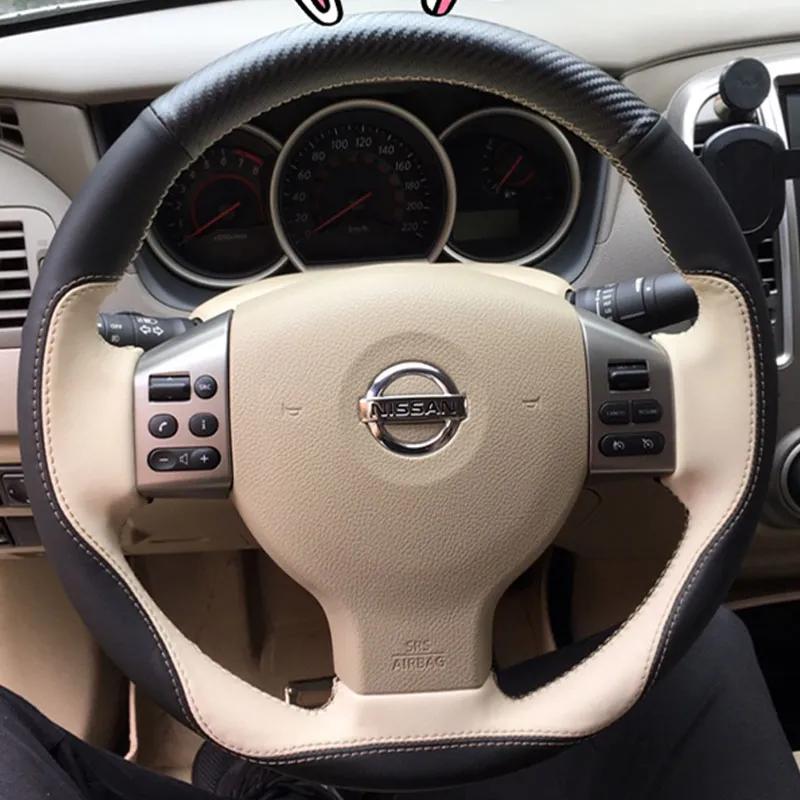 Hand Stitched Black White Non Slip Carbon Fiber Genuine Leather 2024 Car Steering Wheel Cover For Nissan Tiida Versa Sylphy From Car accessories10 49.13 DHgate.Com
