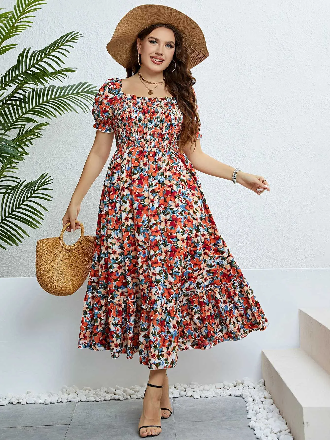 Plus Size Casual Linen Dress for Women with Puff Cap Sleeves and Square Collar, Ankle-Length Floral A-Line Bohemian Dress for Spring from Dhgate Basic & Casual Dresses - price 6.46 Plus Size Casual Linen Dress for Women with Puff Cap Sleeves and Square Collar, Ankle-Length Floral A-Line Bohemian Dress for Spring from Dhgate Basic & Casual Dresses - price 6.46