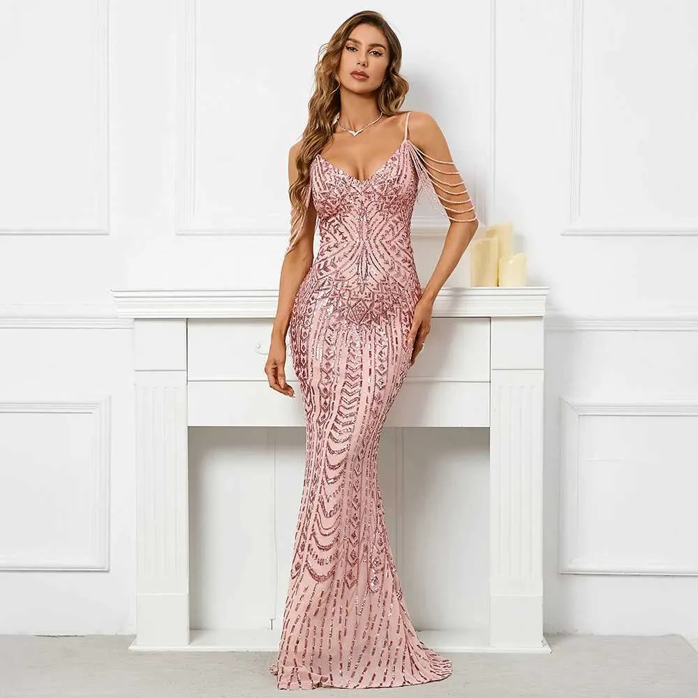 YIDINGZS Women Sequin Floor-Length Trumpet Evening Dress with V-Neck and  Spaghetti Straps from Dhgate Runway Dresses - price 38.88
