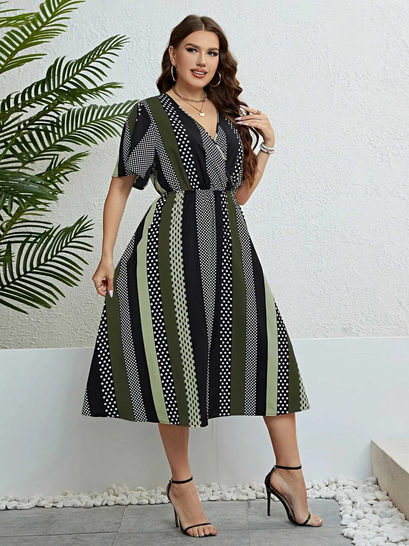 Plus Size Linen Dress for Women Mid-Calf Length V-Neck Flutter Sleeve  Vintage Style from Dhgate Plus size Dresses - price 9.69