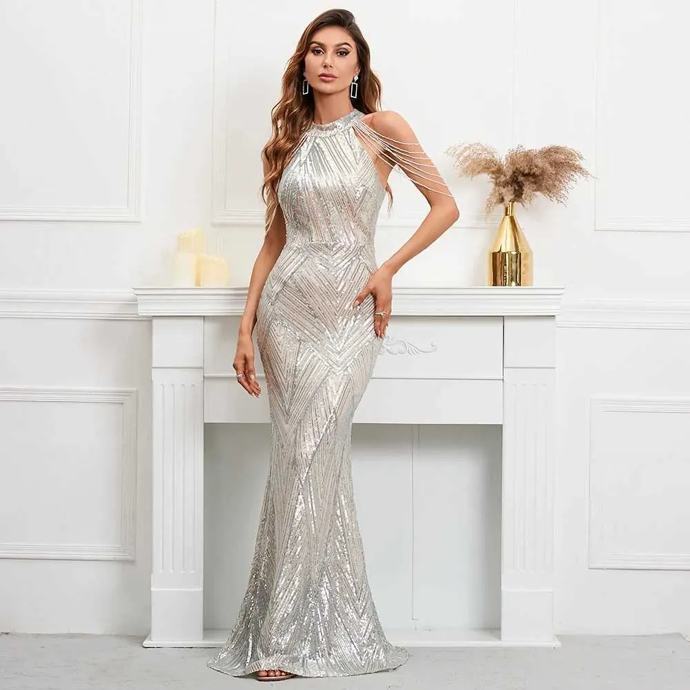 Runway Dresses YIDINGZS Off Shoulder Silver Sequin Floor-Length Trumpet  Evening Dress Women from Dhgate Runway Dresses - price 32.96