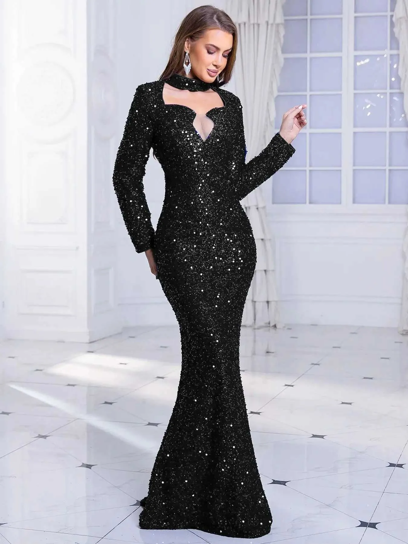white christmas dresses Ashley Lauren 11635 - Asymmetric Cutout Sequin Prom Gown 2 / Orange main image 0