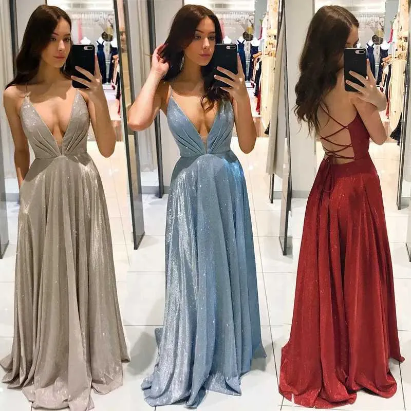 Sparkling Backless V Neck Backless Maxi Dress With Ruffle Detail And Spaghetti Straps For Women Perfect For Evening Parties And Cocktail Events Style T240518 From Us juneau 8.53 DHgate.Com
