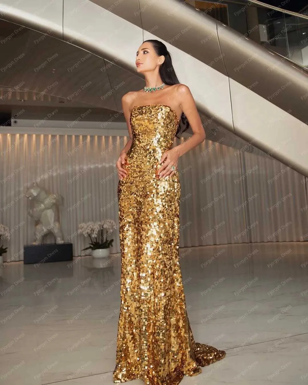 即国内発送・送込♪RALPH LAUREN♪PERINAスパンコールドレス$210 DHgate.com:Sparkling Gold Sequin Strapless Mermaid Evening