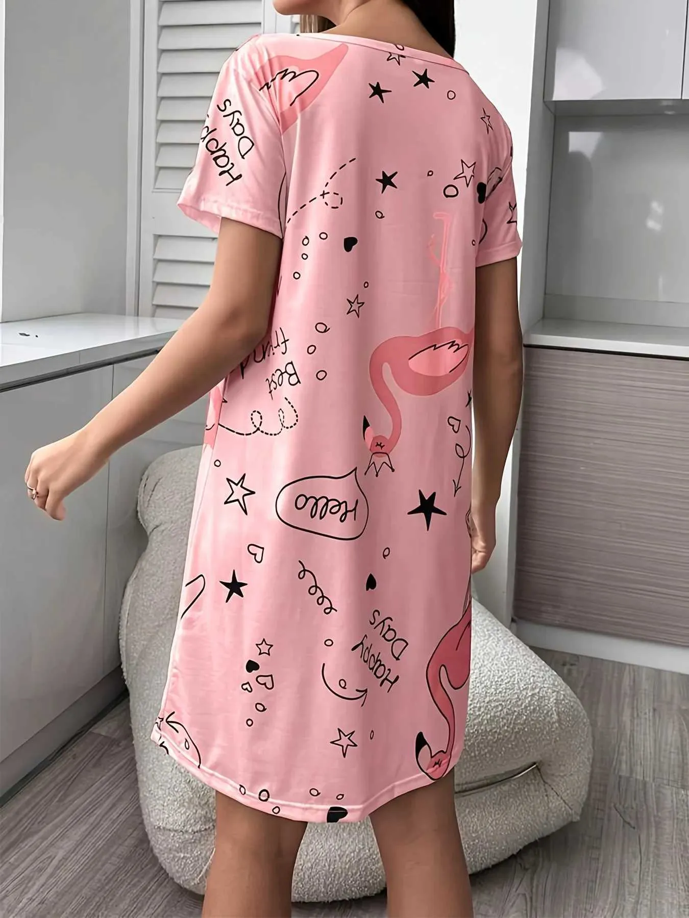 Summer Flamingo Letter Printed Plus Size Sleep Dress With Short Slve O Neck T Shirt And Stretch Fit Casual Womens Pajamas T240518 From Us juneau 3.59 DHgate.Com