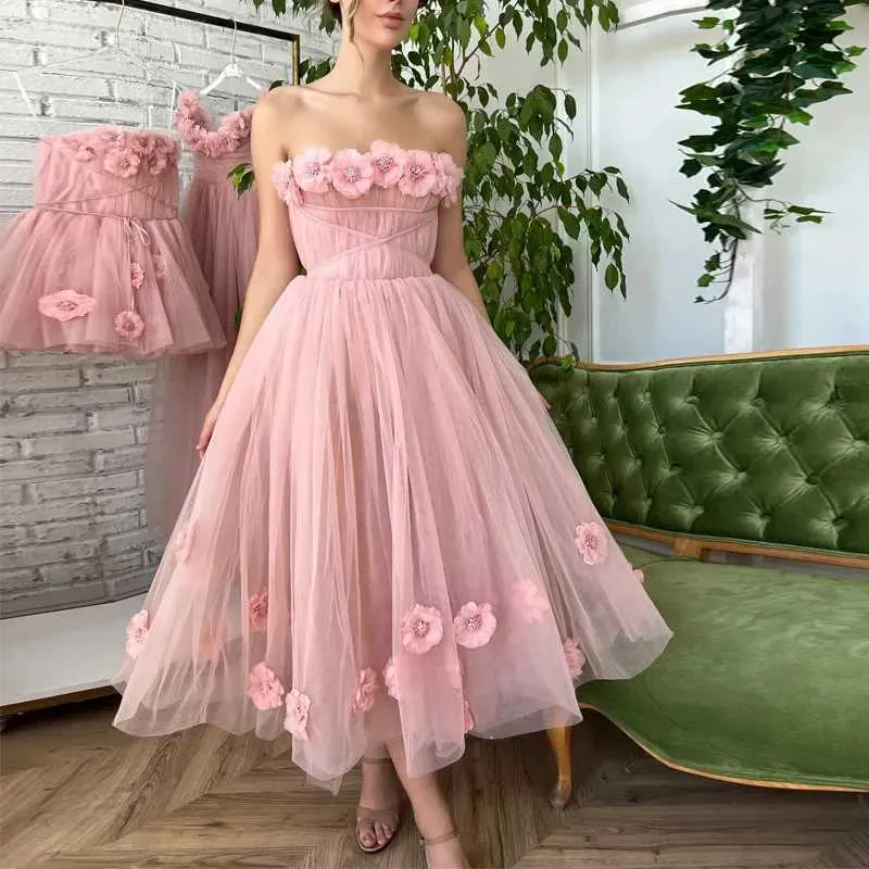 Floral Appliques A Line Summer Dresses Casual Ruffles Holiday Party Dresses