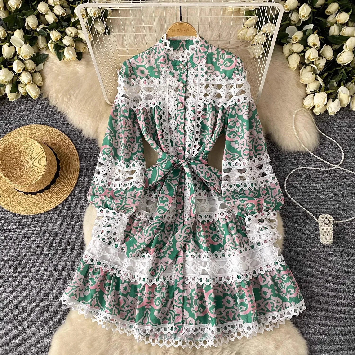 2024 Casual Dresses High Qulity Luxury Design Runway Summer Dress Women Beading Doll Collar Mesh Splicing Floral Layer Cake Short Vestidos From 36 08 DHgate