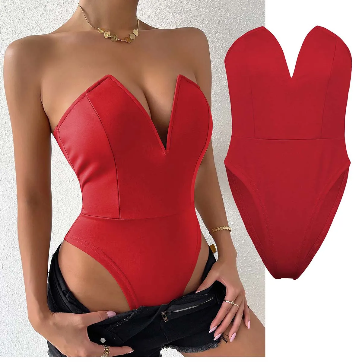 DHgate.com:Sexy V-Neck Sleeveless Tube Top Bodysuit Leotard
