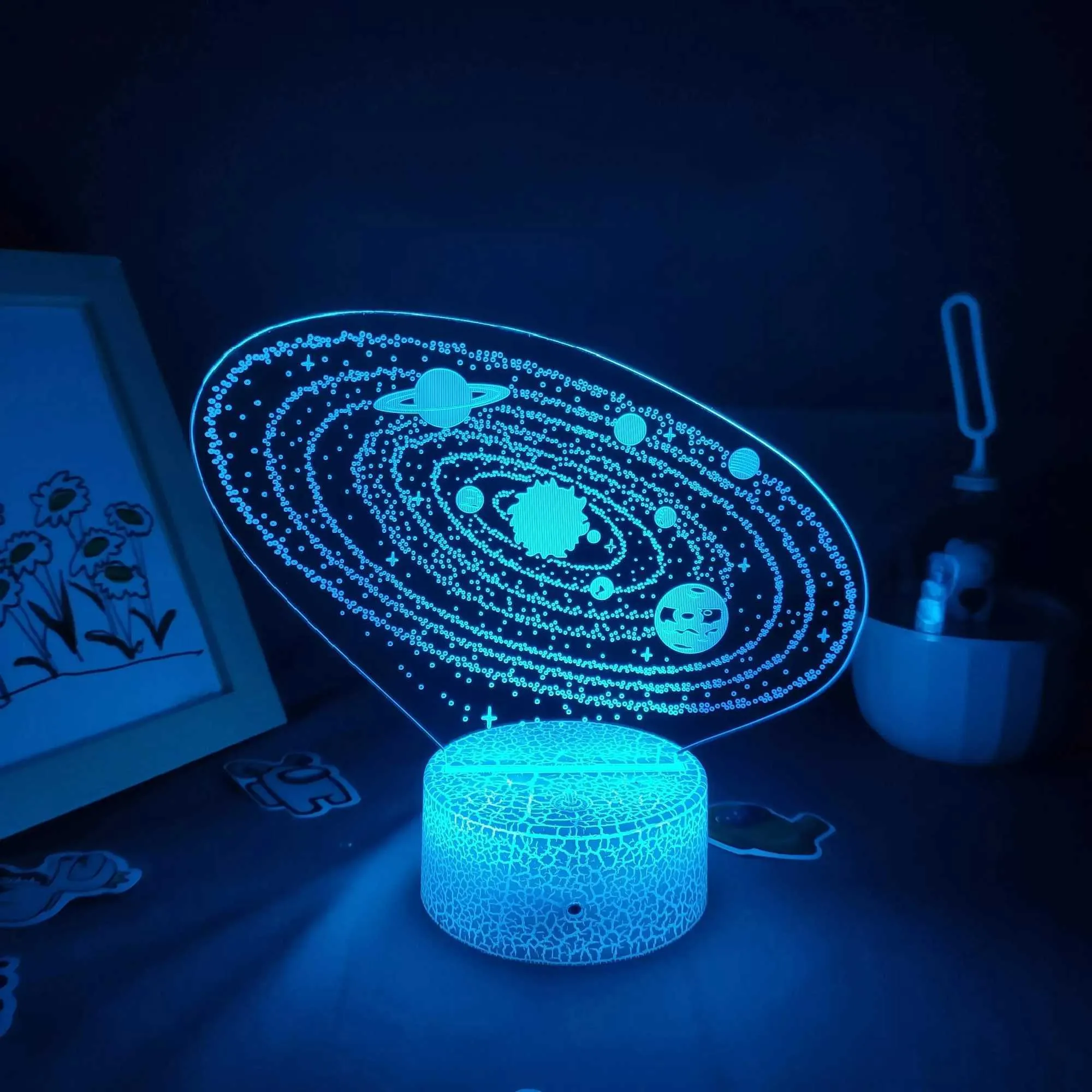 DHgate Galaxy Night Light 3D Illusion Lamp Space Theme Room Decor Solar System Side Table Lamp for Boys and Girls Perfect Gift for Kids Baby Kids Maternity