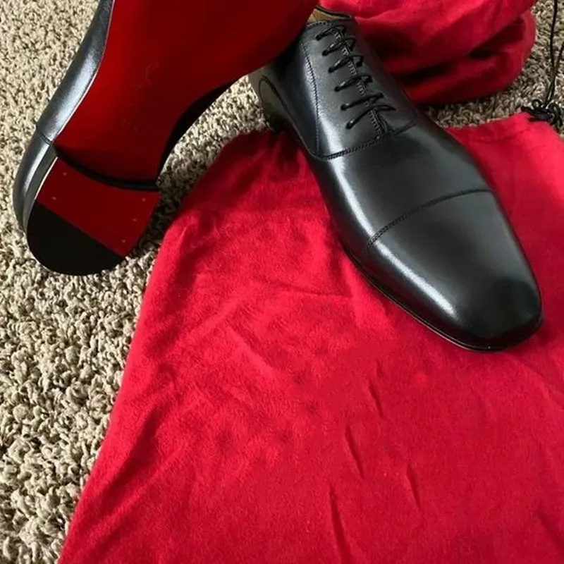 Red Sole Men Shoes Black Brown PU Leather Lace-up Square Toe  display picture 2