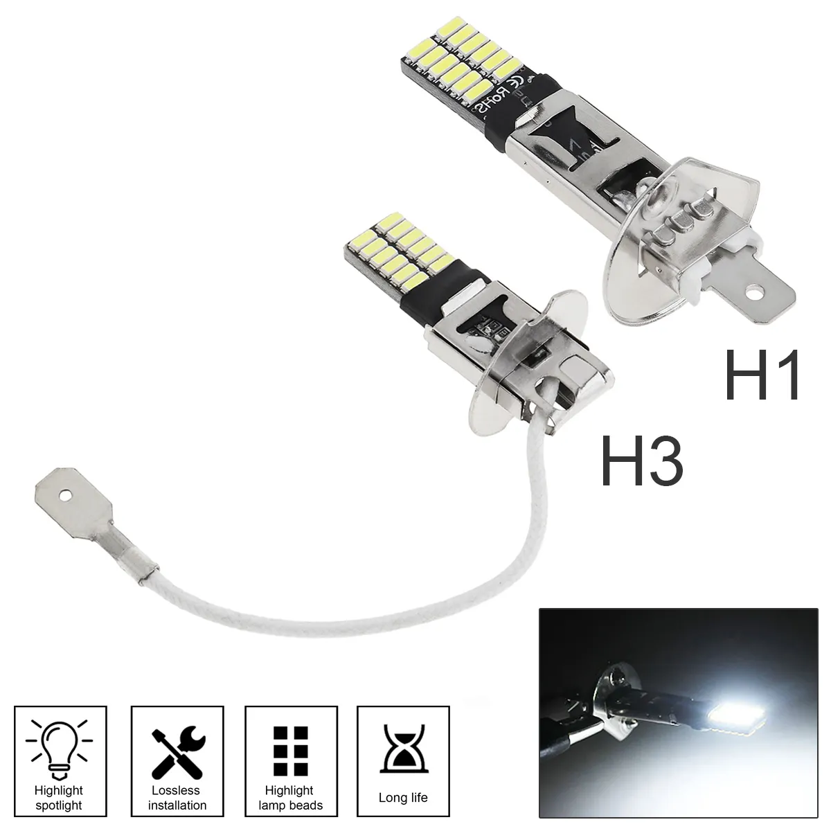 H1 H3 Canbus LED Headlight Bulb Fog Light Super Bright 4014 24SMD Car Motorcycle 6000K White From Homepro9 13.86 DHgate.Com