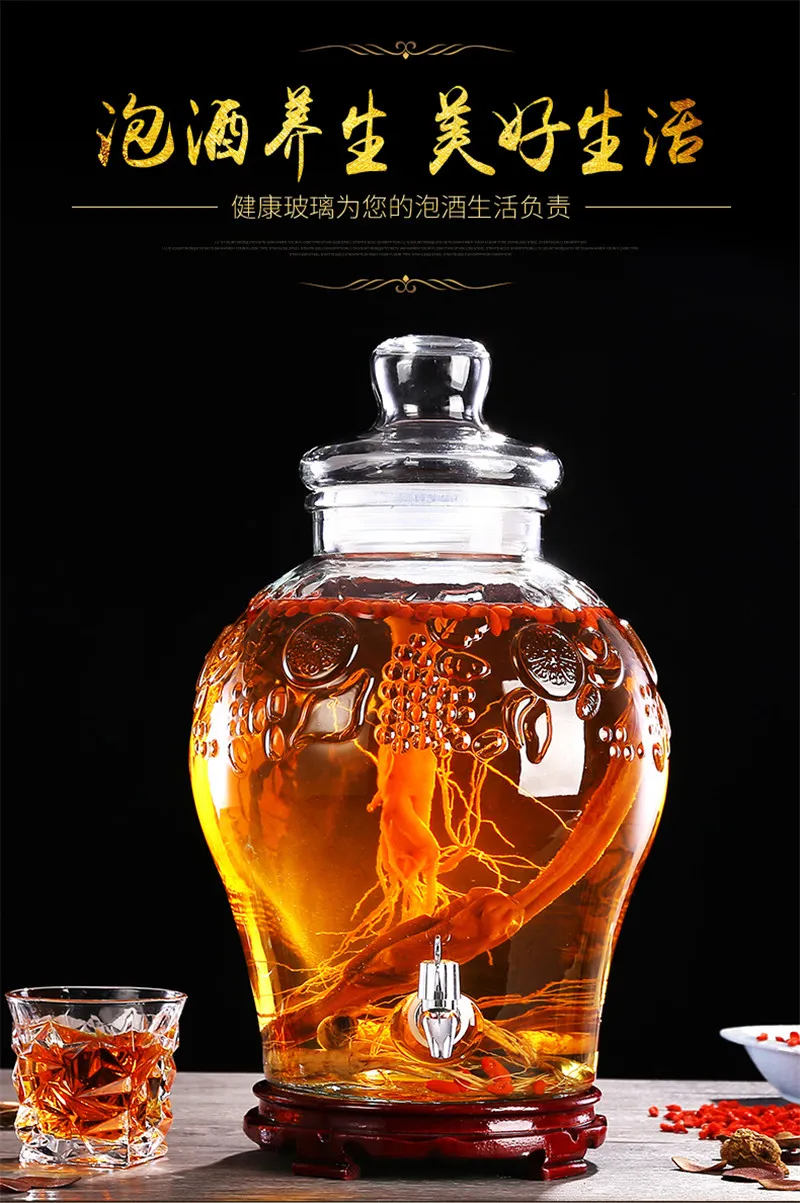 wholesale 5L Thick Glass Enzyme Barrel with Spigot, Lead-Free Glass  Traditional Chinese Medicine Alcohol Bottle for Wine Spirits Storage