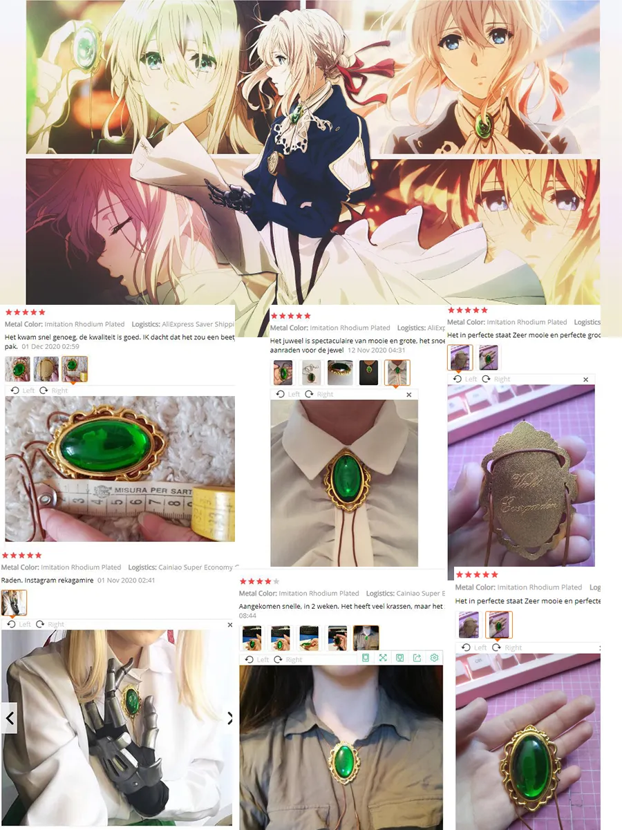 STANG Collana Cosplay Violet Evergarden – Ciondolo In Pietra Verde Con Corda, Accessorio Fan In Sacchetto Regalo