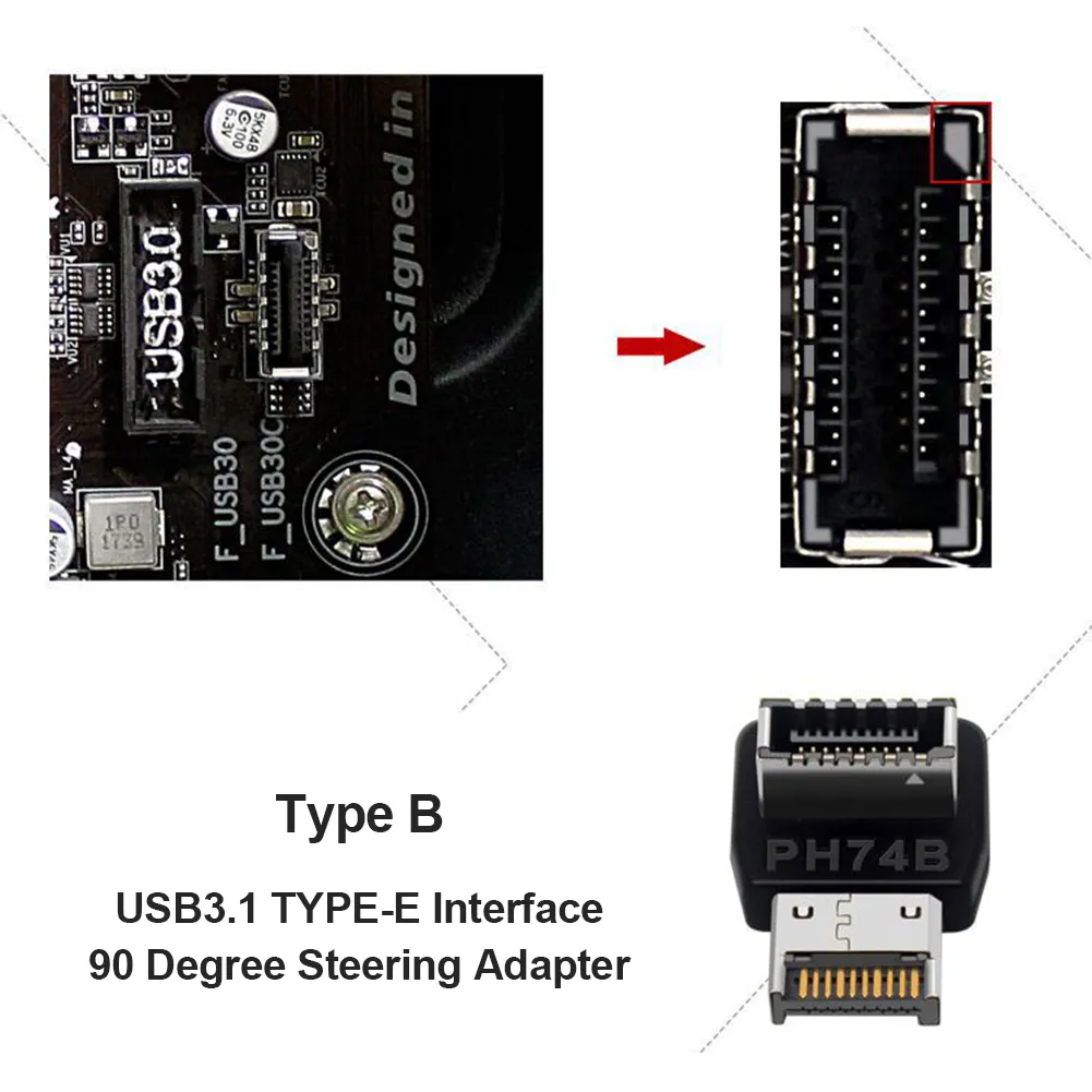 Adaptateur USB 3.0 Angle 90° Pour Carte Mère - Connecteur Mâle/femelle 19-20 Broches - Pour Montage PC Propre - 1