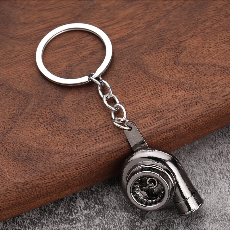 【threetimes】 Mini pumps keyring Zinc Alloy Mini Turbocharger Keychain - Spinning Turbine