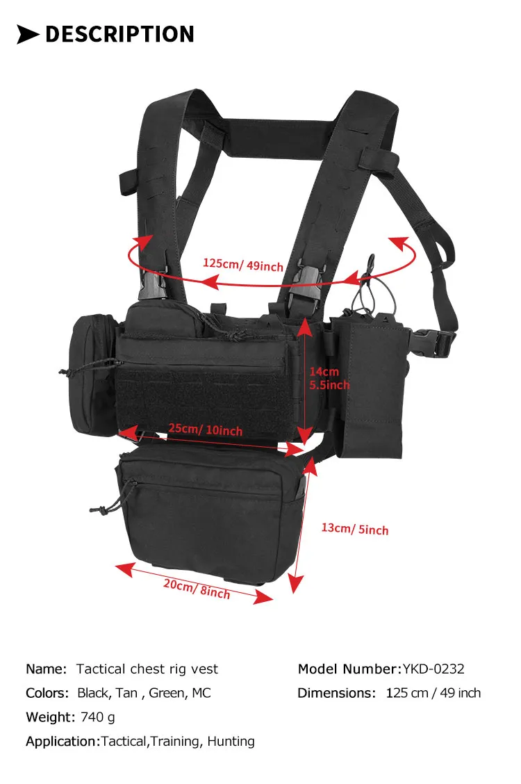 Tactical Vest Mens YAKEDA Mini Rig Airsoft Chest Rig With Laser