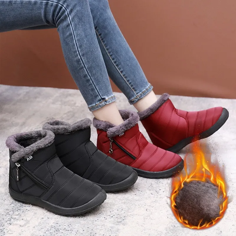 Rokment Orthopedic Snow Boots For Women With Arch Support Fleece Lined Winter Warm Comfortable Suede Platform Walking Shoes Buckle Slip On Work Ankle