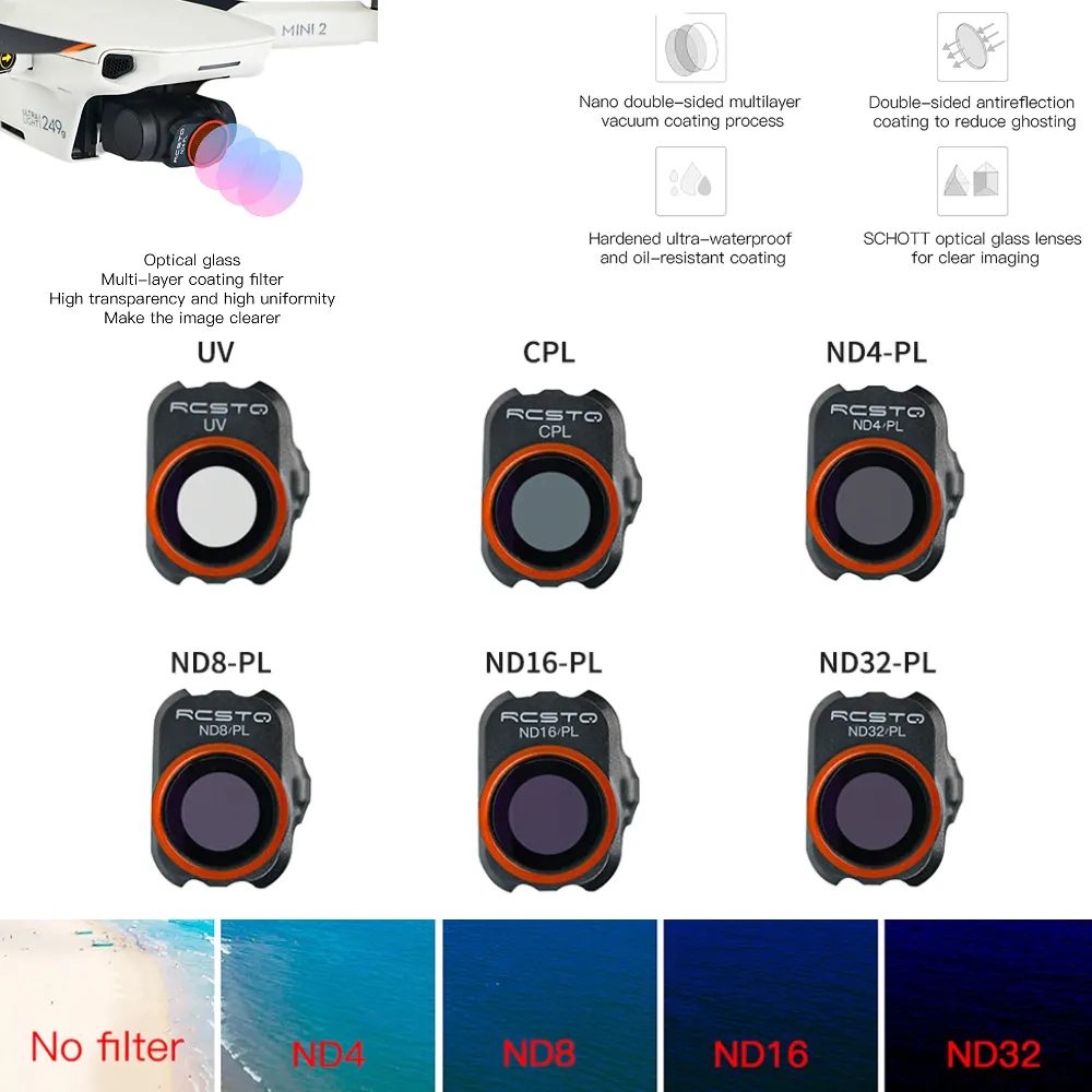 Filtro ND Per DJI Mini 2 / Mavic Mini - ND16, Vetro Ottico Leggero, Antigraffio, Per Riprese Video Pi&ugrave; Professionali