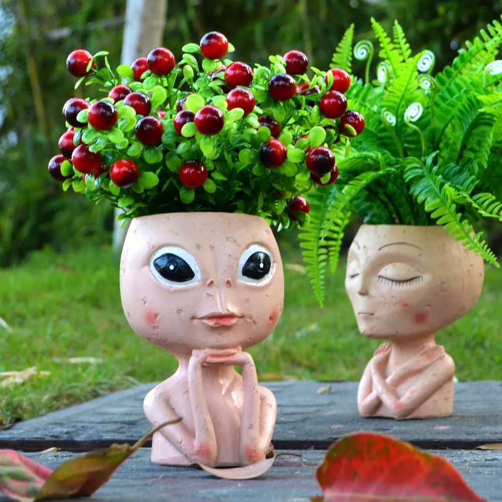 YUANstore Mädchen-Kopf Blumentopf – Kunstharz, Für Sukkulenten, 17,2 X 9 Cm, Mit Drainageloch, Dekorativ