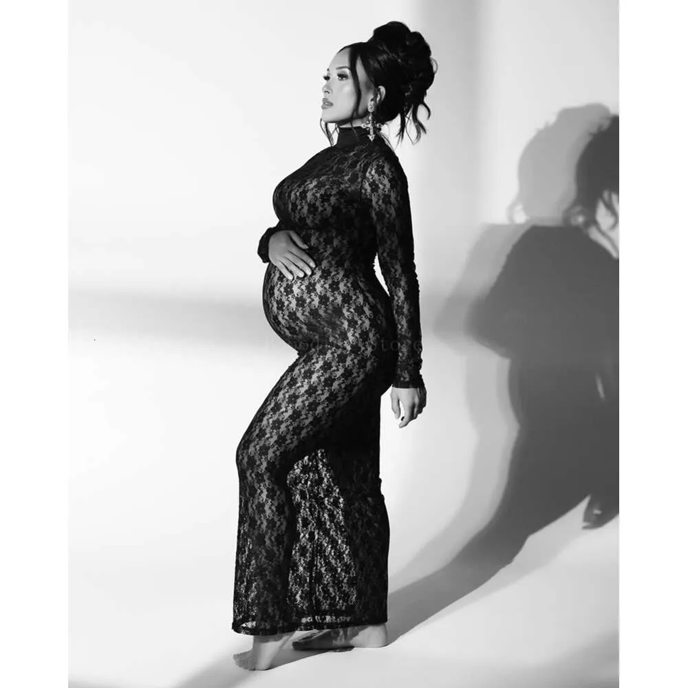 Sheer Mesh Bodycon Maternity Dress for Photoshoots, Sexy Hollow Out Lace  Gown for Baby Shower Parties (L2405) - Main Image