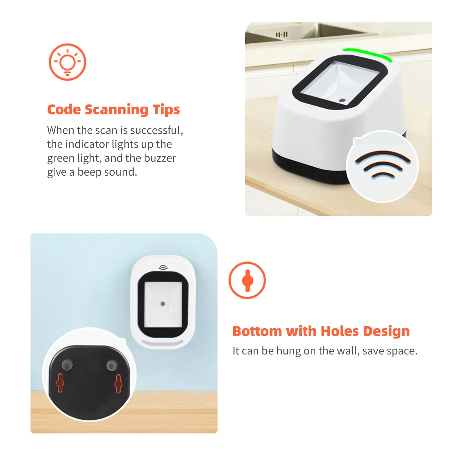 USB Wired QR and Bar Code Reader: Large Scanning Window with Auto ...