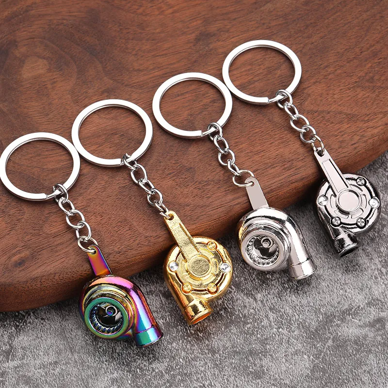 【threetimes】 Mini pumps keyring Zinc Alloy Mini Turbocharger Keychain - Spinning Turbine