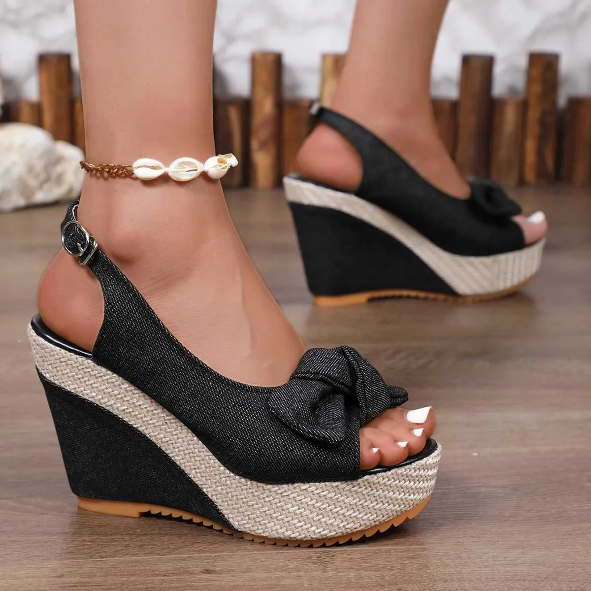 Denim wedge sandals hot sale