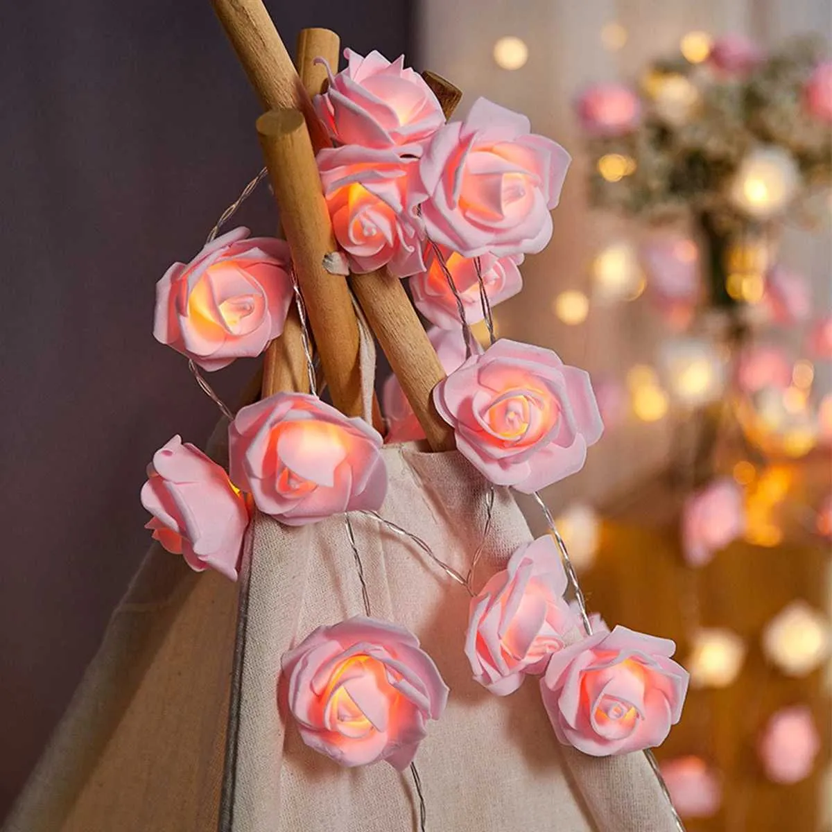 Pink rose string lights clearance