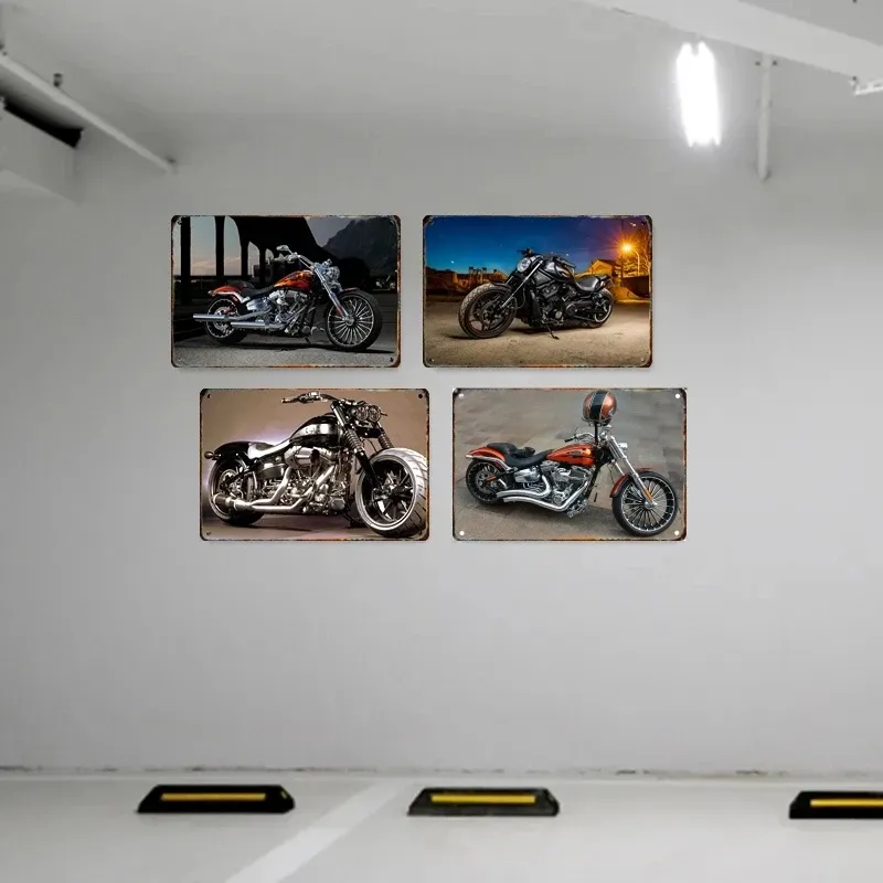Vintage Metal Motorcycle Poster Sign - Retro Tin Painting