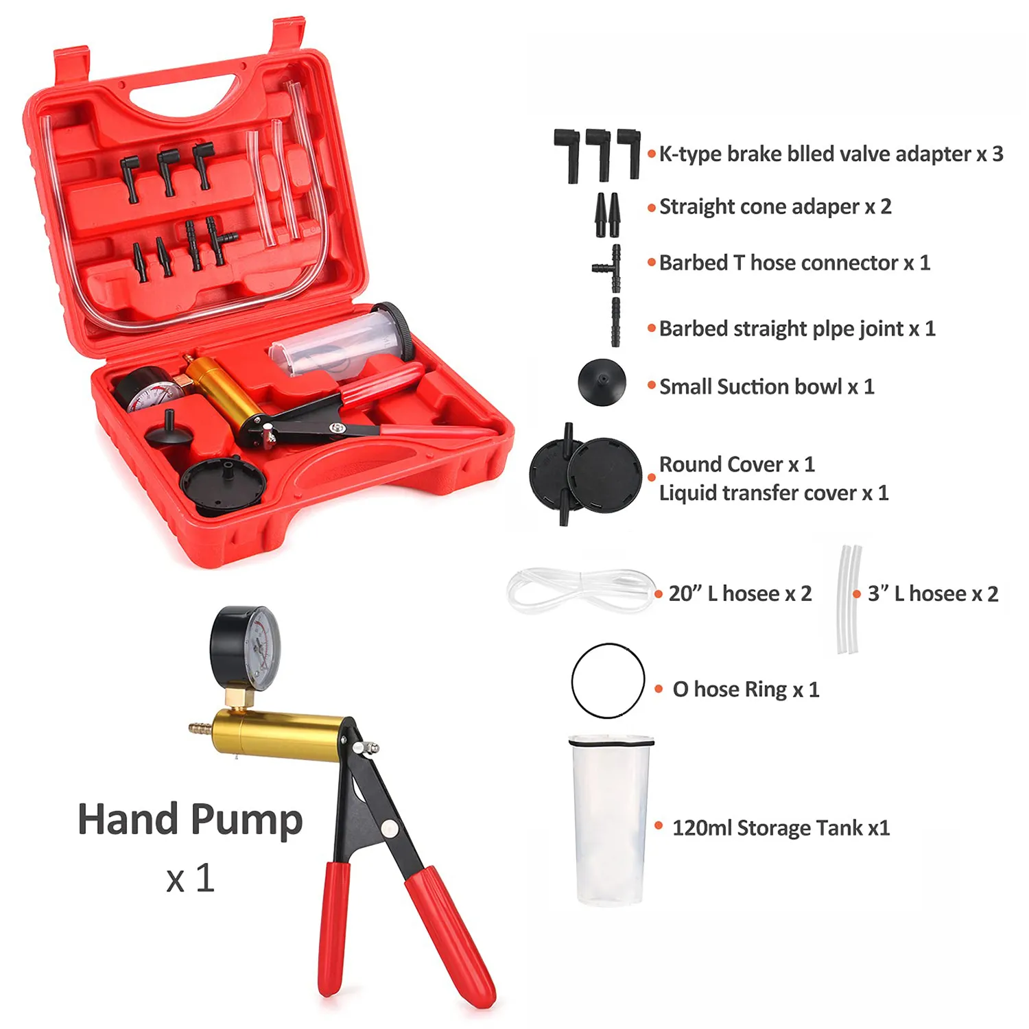 3L Brake Bleeder Kit Manual Brake Bleeder Fluid Pump 4 Master Cylinder Adapters