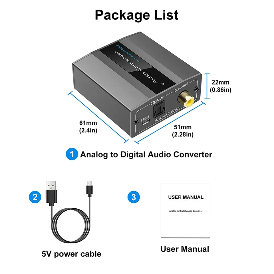 Analog To Digital Audio Converter - 3.5mm To SPDIF Toslink Optical With Cable